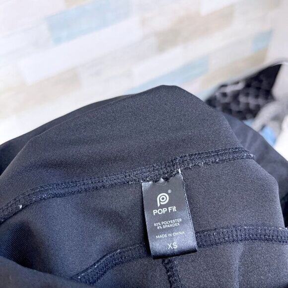 POP FIT Ava Mesh Striped Cropped Capri Workout Leggings Black Womens XS - Picture 4 of 4